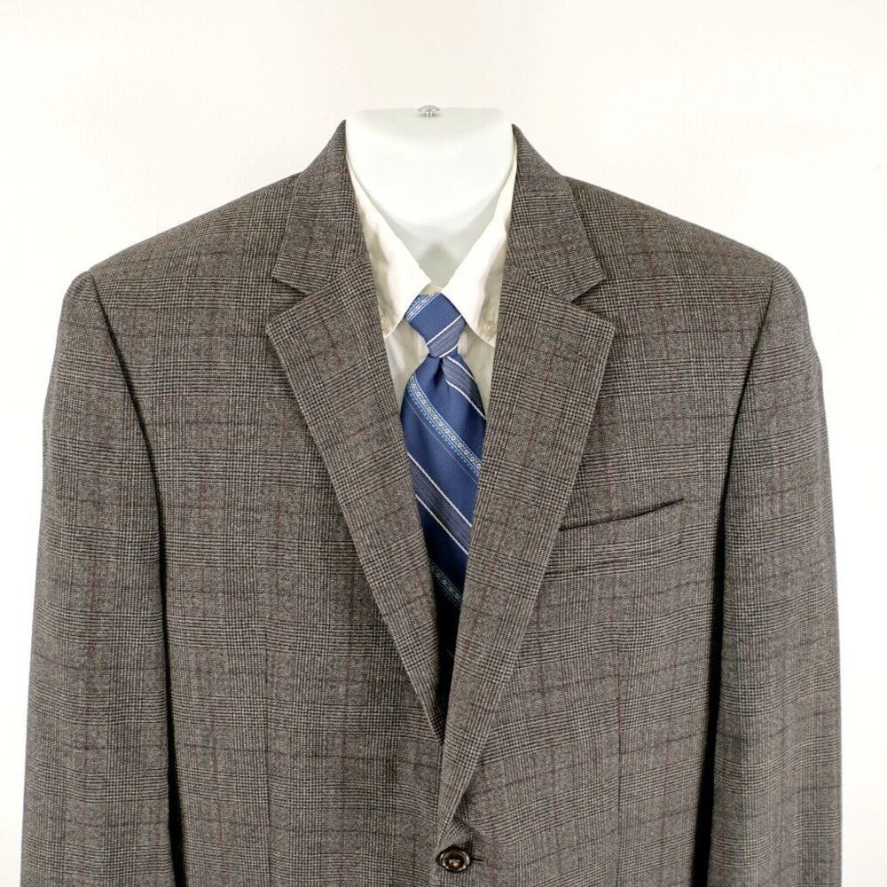 Michael Kors Wool Brown Glen Plaid Windowpane 2 Button Sport Coat‎ 40L